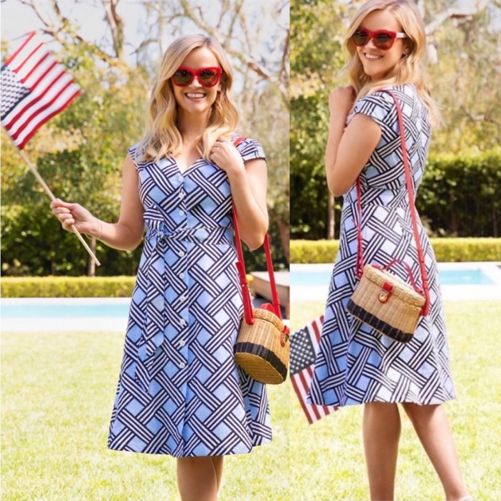 Draper James Linen Lattice Button Front Midi Dress - image 3